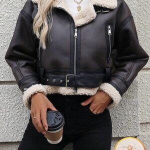 Women's Shearling Lined Black Leather Jacket